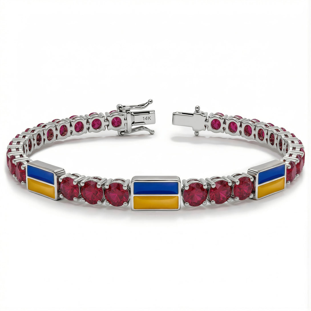 Ruby Tennis Bracelet with Ukraine Flag no. 12