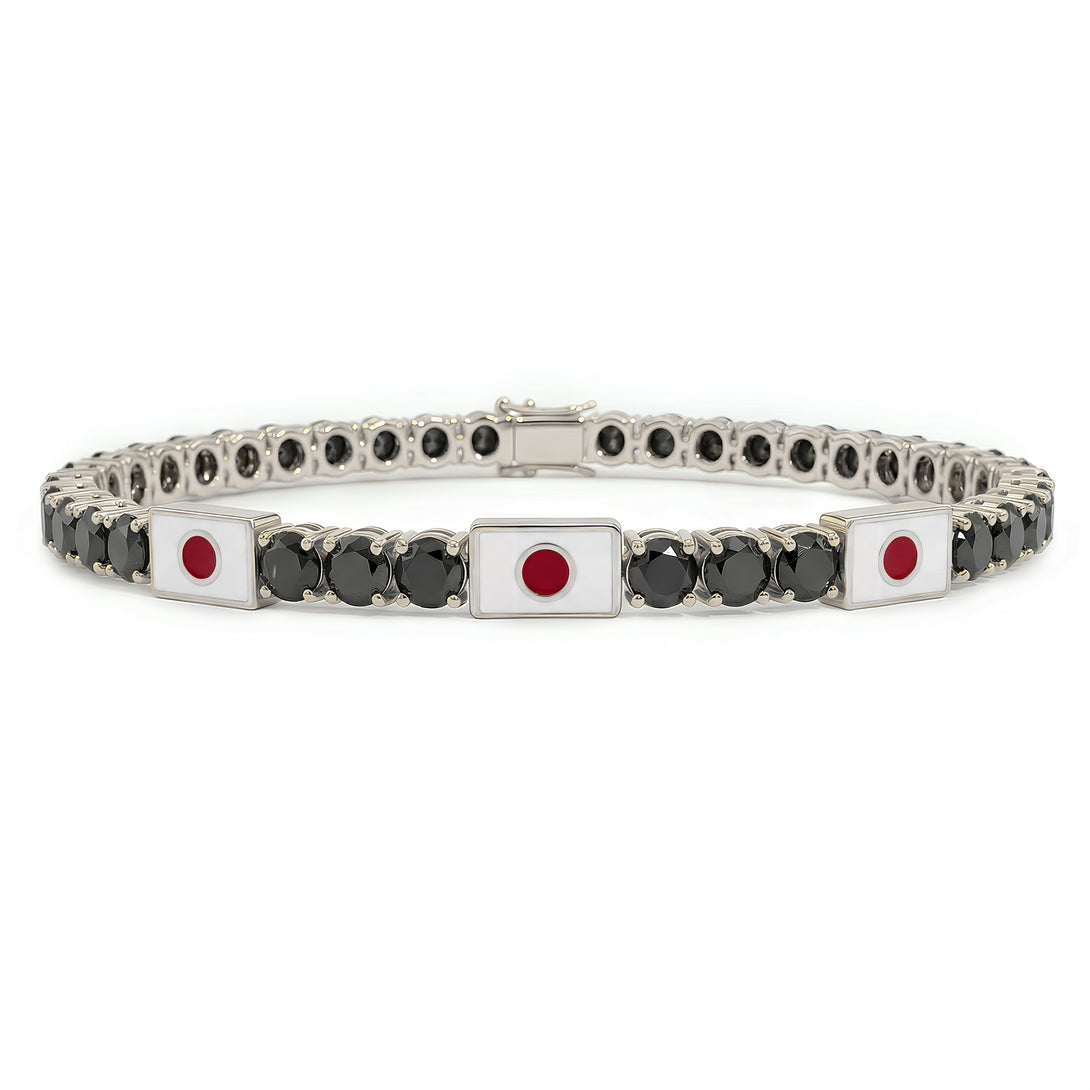 Black Diamond Tennis Bracelet with Japan Flag no. 9