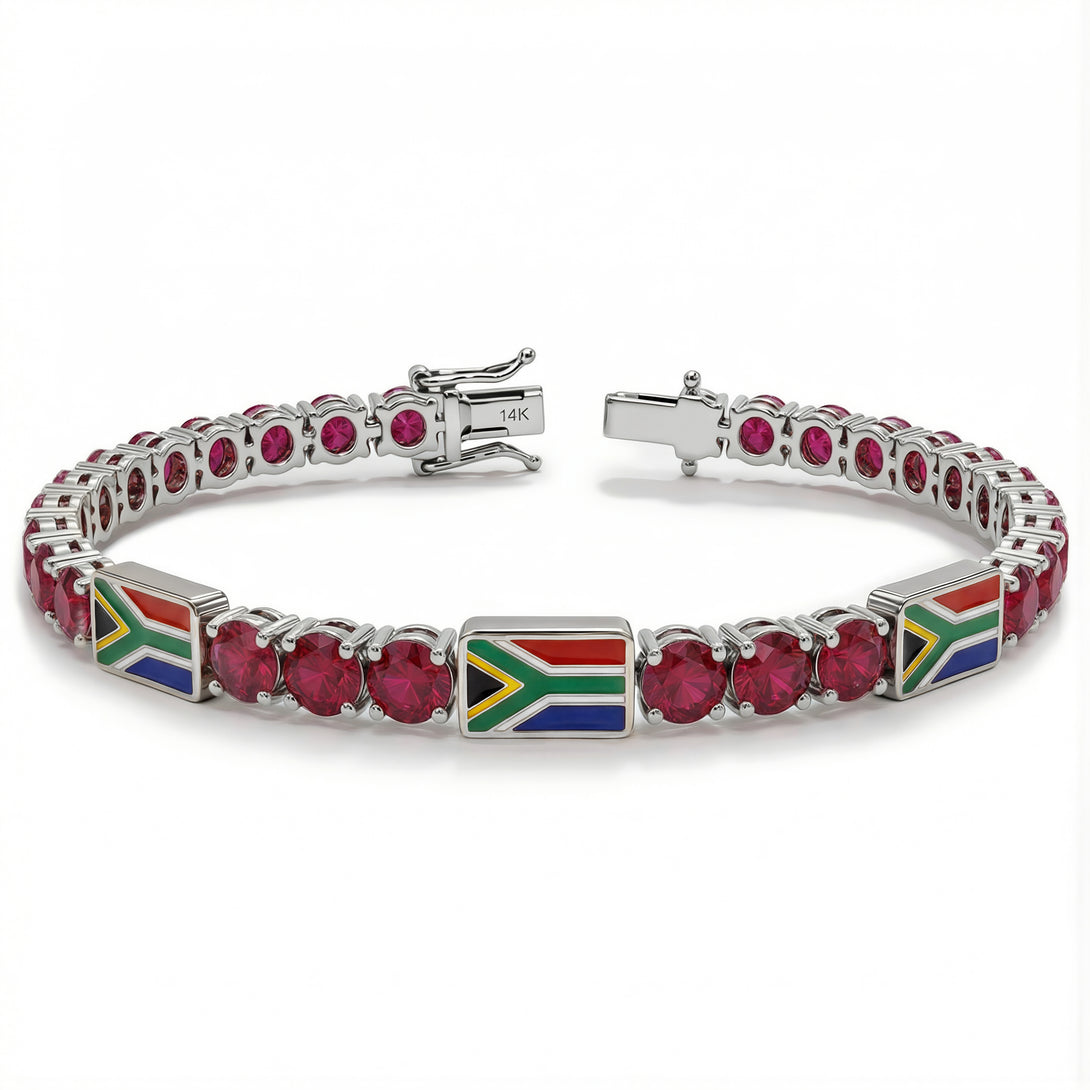 Ruby Tennis Bracelet with South Africa Flag no. 12