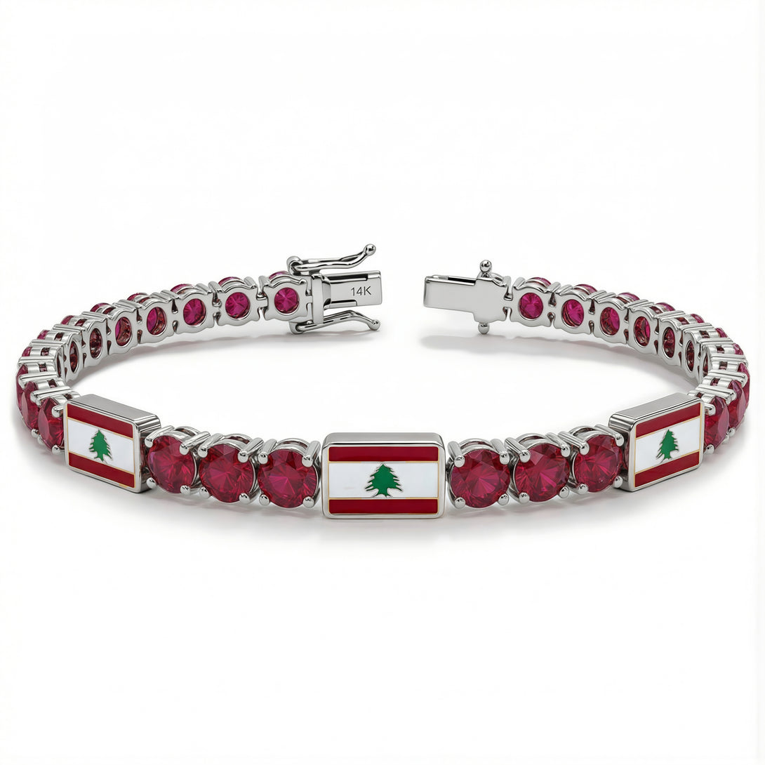 Ruby Tennis Bracelet with Lebanon Flag no. 12