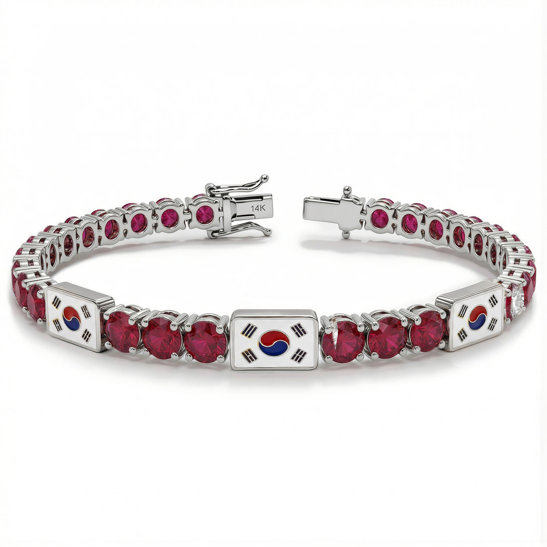 Ruby Tennis Bracelet with South Korea Flag no. 12