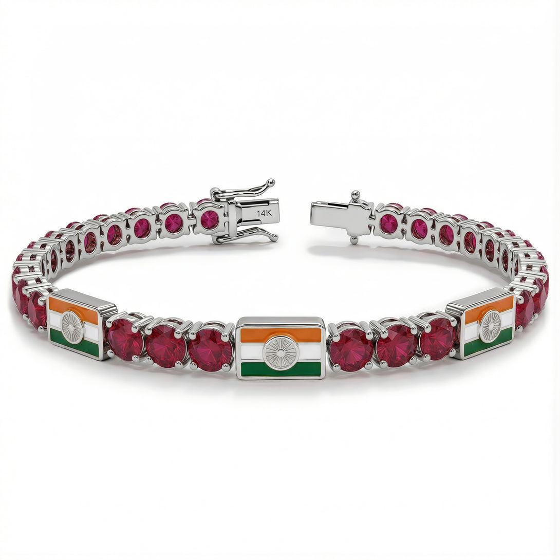 Ruby Tennis Bracelet with India Flag no. 12