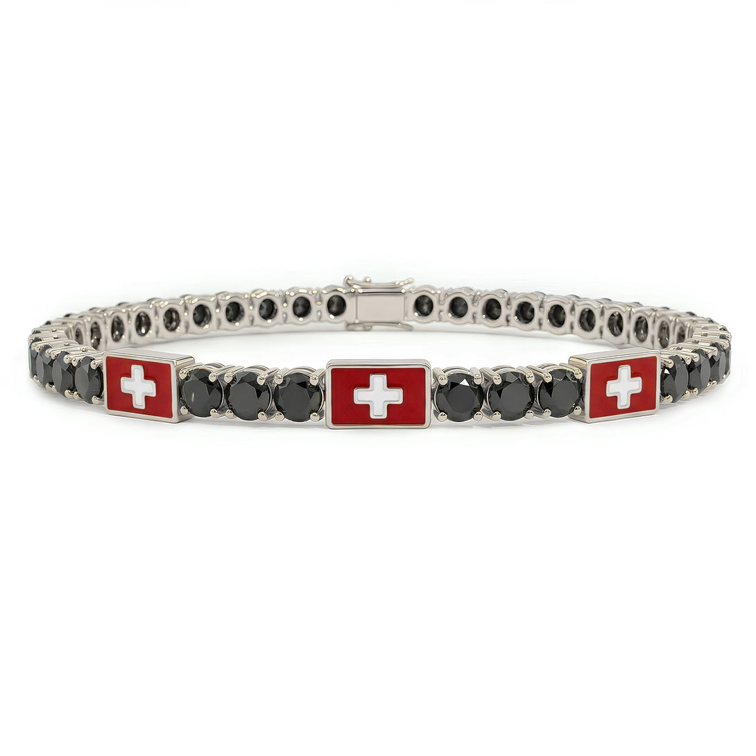 Black Diamond Tennis Bracelet with Switzerland Flag no. 9