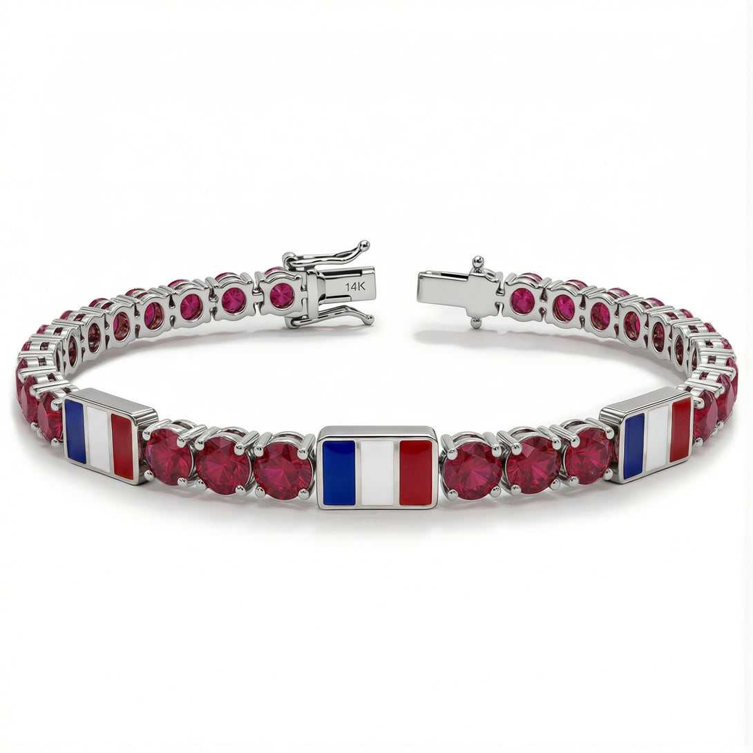 Ruby Tennis Bracelet with France Flag no. 12