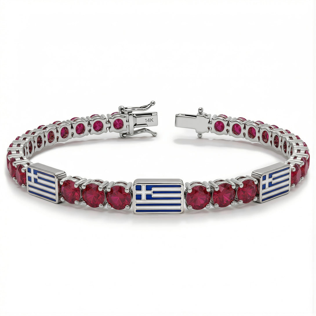 Ruby Tennis Bracelet with Greece Flag no. 12
