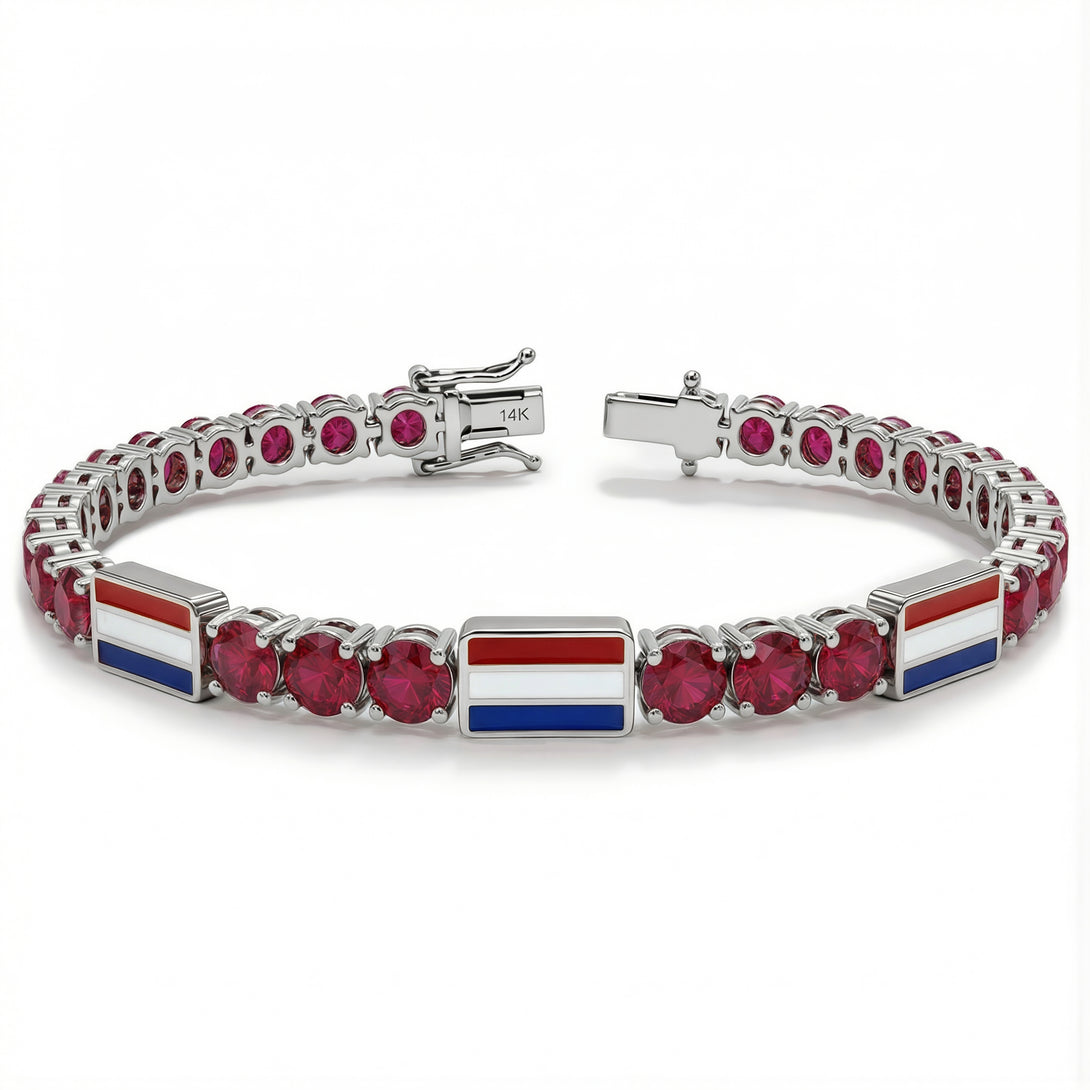Ruby Tennis Bracelet with Netherlands Flag no. 12