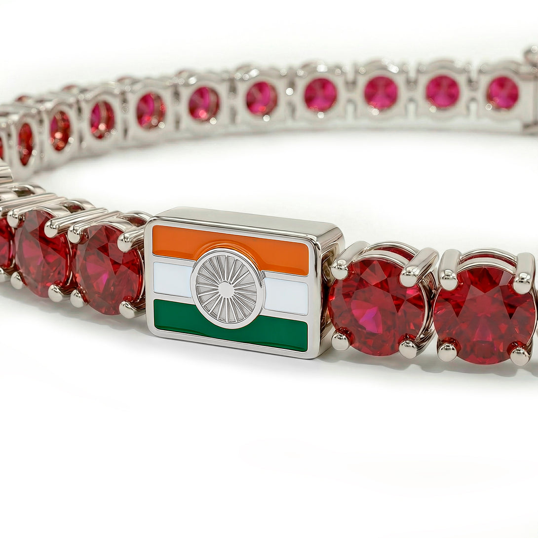 Ruby Tennis Bracelet with India Flag no. 12