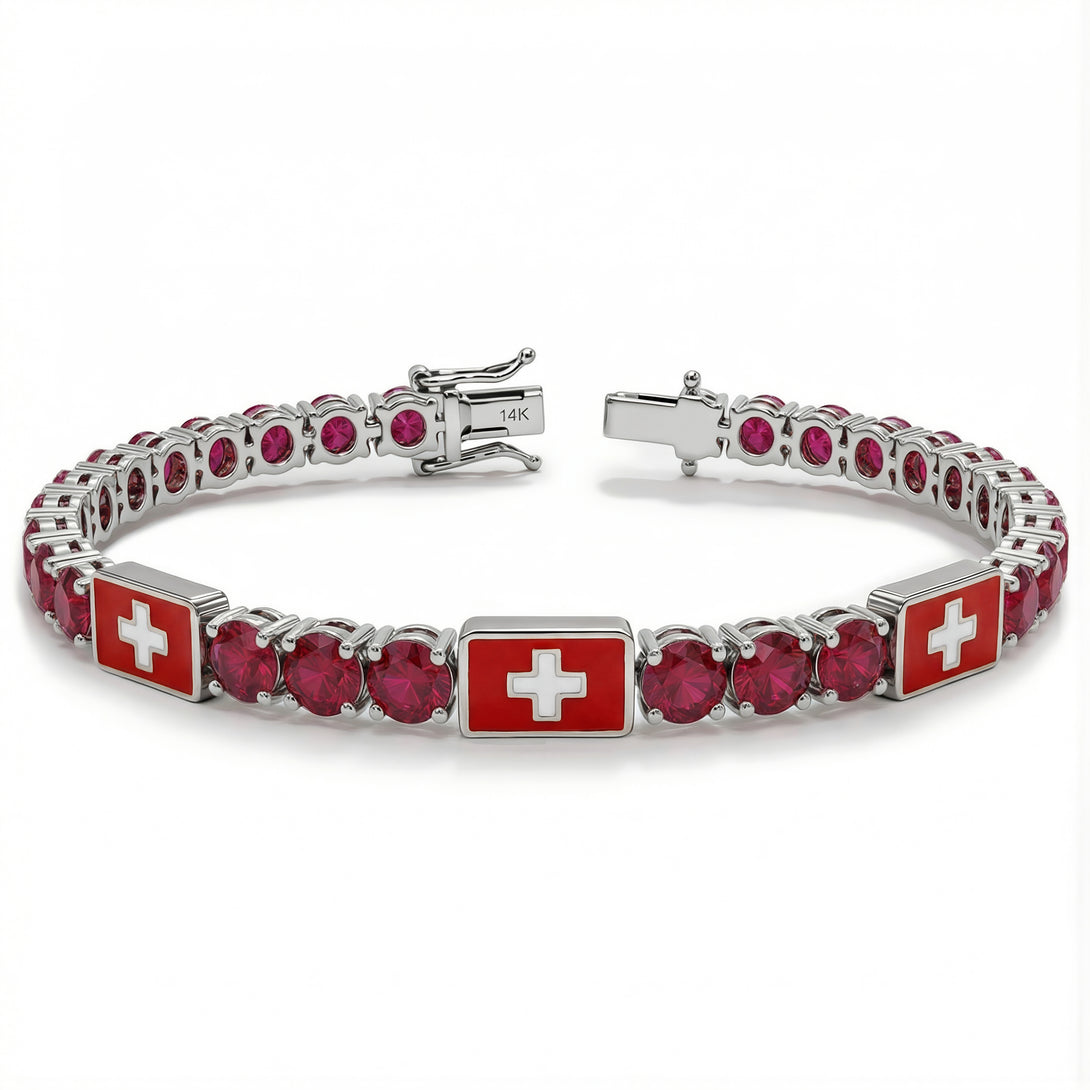 Ruby Tennis Bracelet with Switzerland Flag no. 12