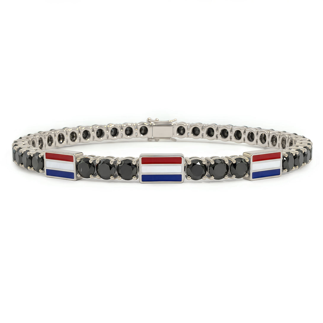 Black Diamond Tennis Bracelet with Netherlands Flag no. 9