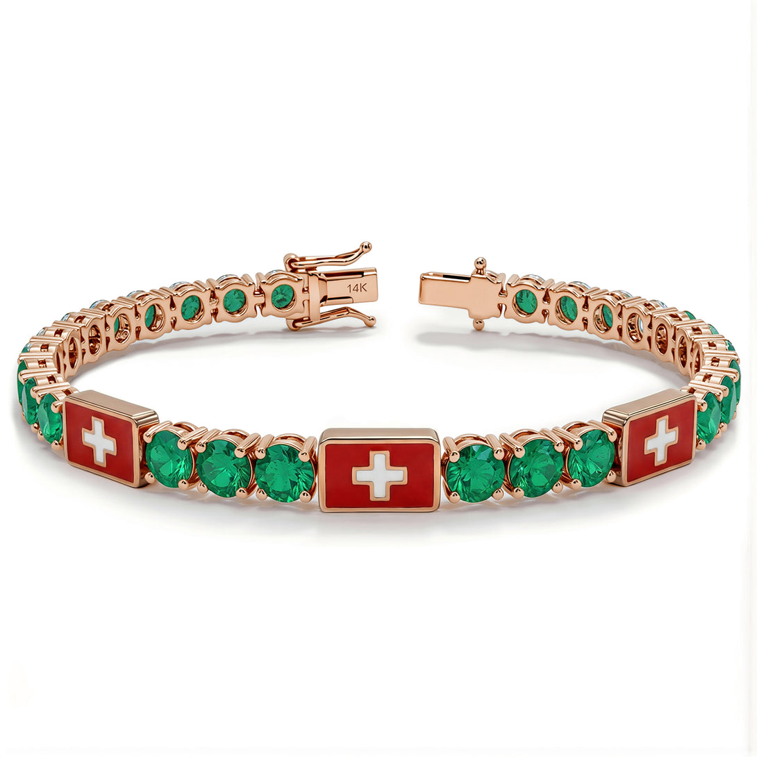 Emerald Tennis Bracelet with Switzerland Flag no. 5