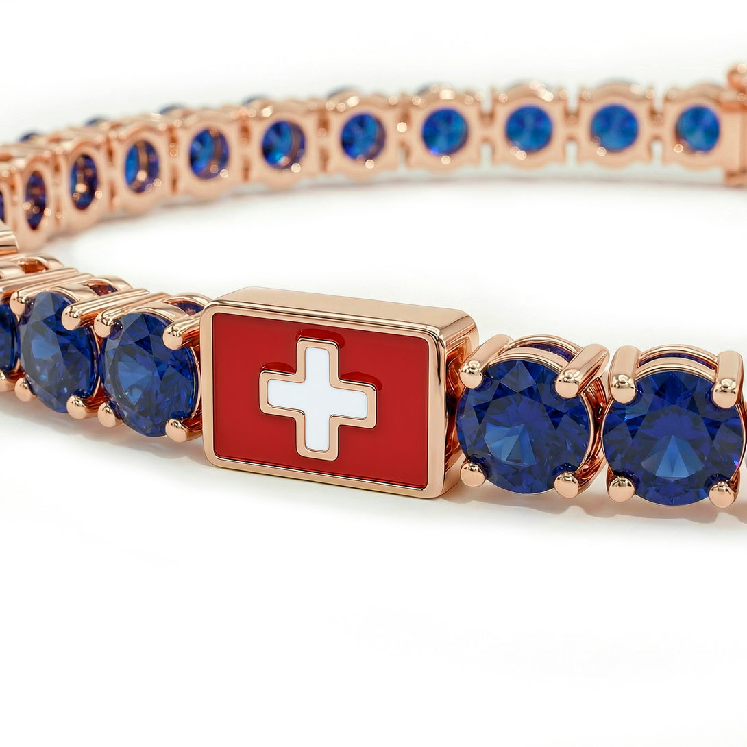Sapphire Tennis Bracelet with Switzerland Flag no. 14
