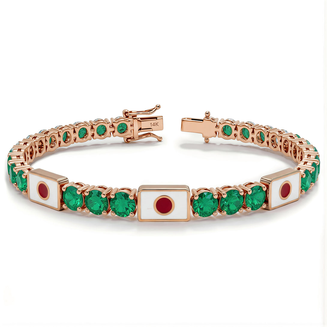 Emerald Tennis Bracelet with Japan Flag no. 5