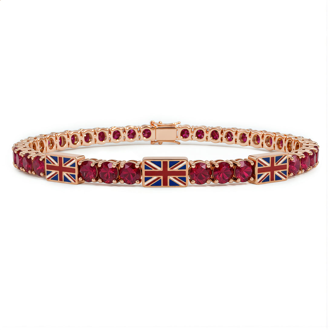 Ruby Tennis Bracelet with United Kingdom Flag no. 11