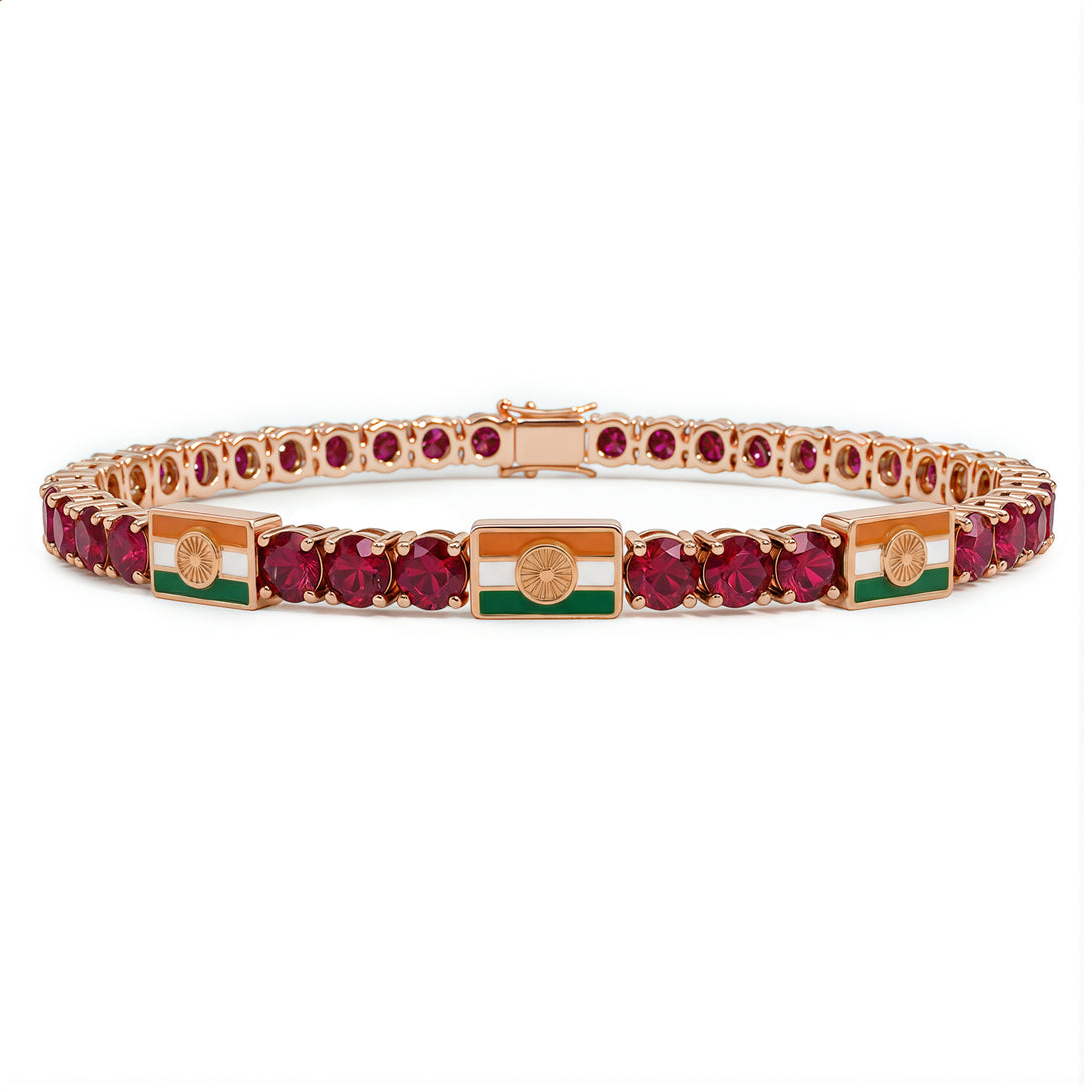 Ruby Tennis Bracelet with India Flag no. 11