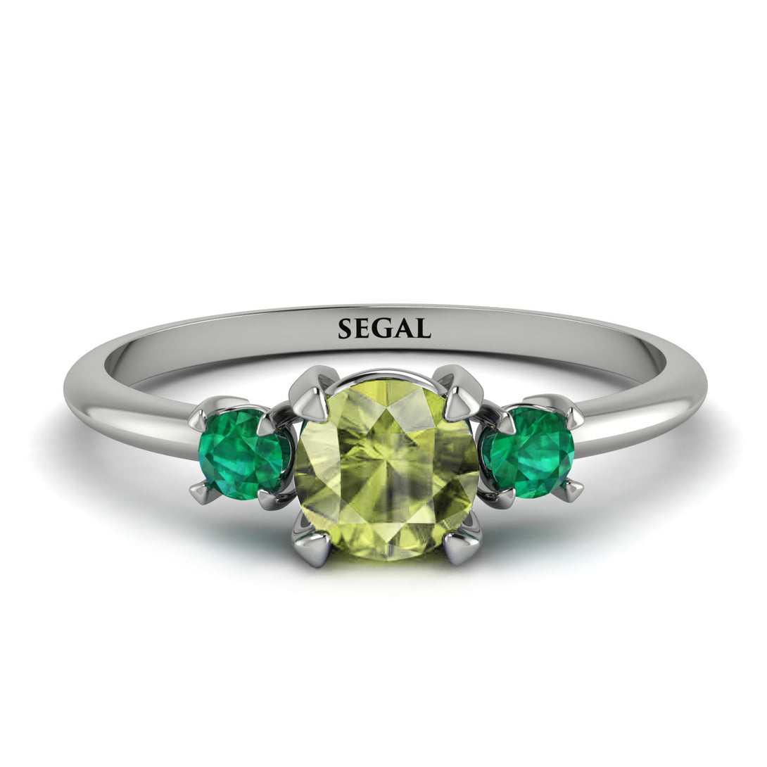 Classic Three Stone Peridot Engagement Ring - Valentina No. 706