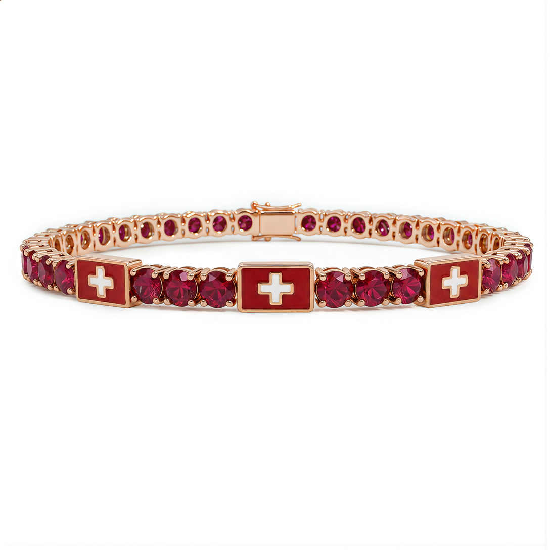 Ruby Tennis Bracelet with Switzerland Flag no. 11