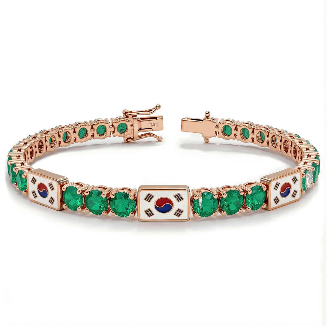 Emerald Tennis Bracelet with South Korea Flag no. 5