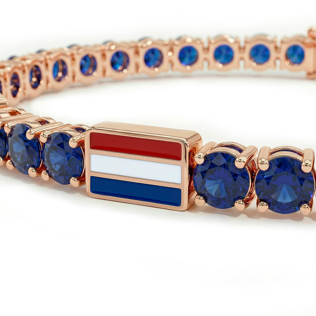 Sapphire Tennis Bracelet with Netherlands Flag no. 14