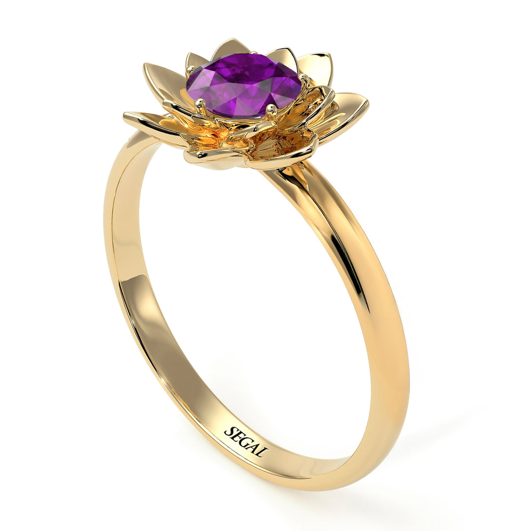 Lotus Flower Solitaire Amethyst Ring - Lotus no. 301