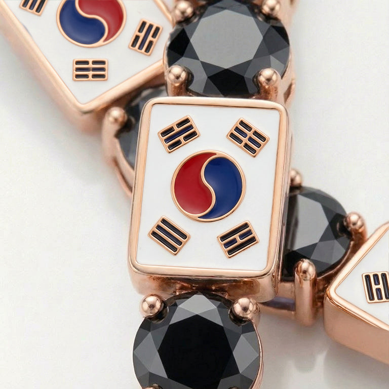 Black Diamond Tennis Bracelet with South Korea Flag no. 8