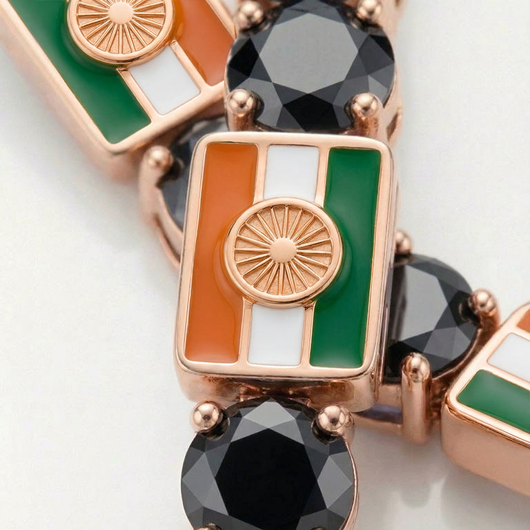 Black Diamond Tennis Bracelet with India Flag no. 8
