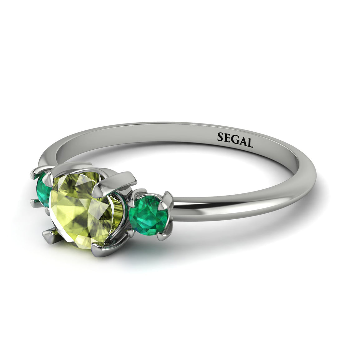 Classic Three Stone Peridot Engagement Ring - Valentina No. 706