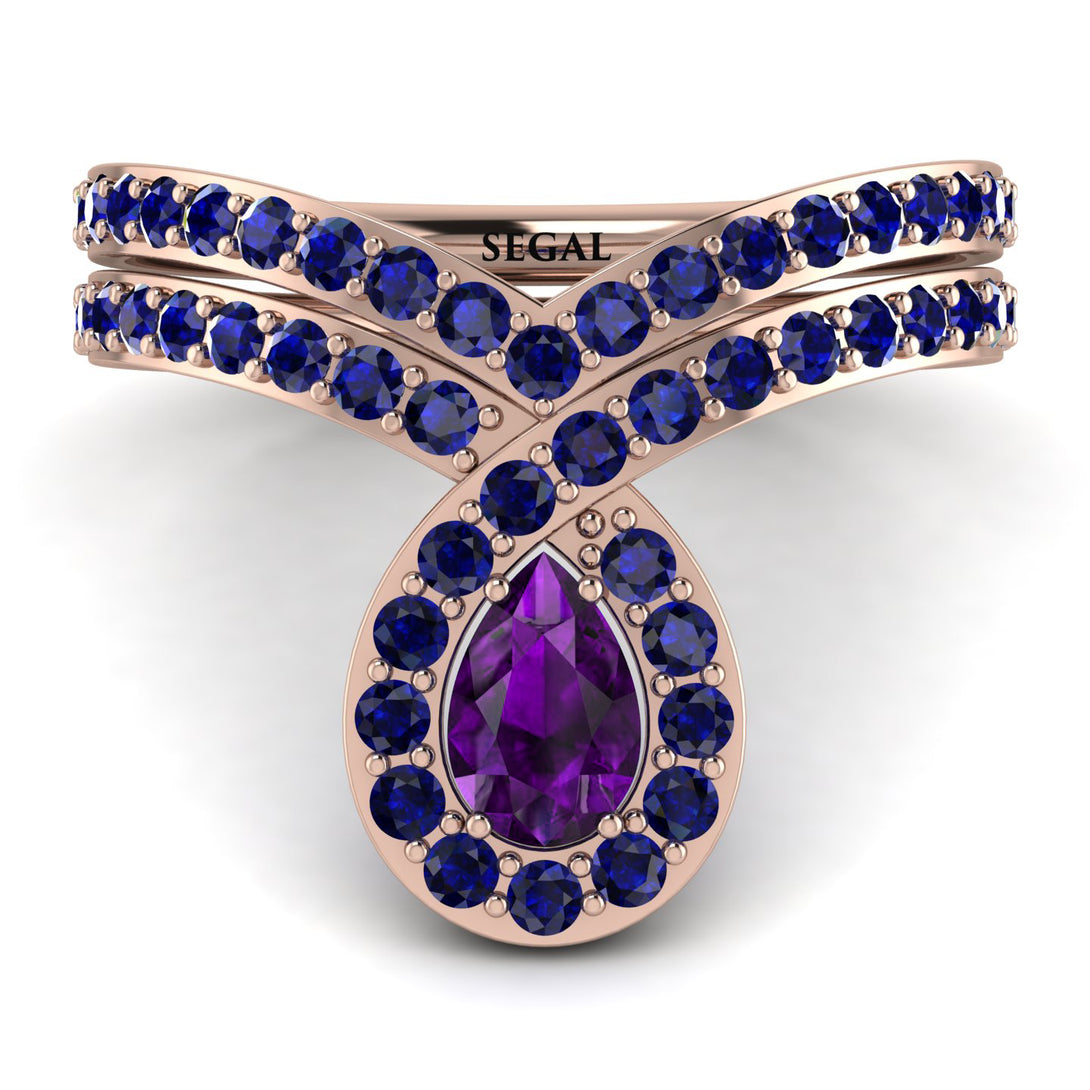 Amethyst Pear Shape Stacking Bridal Set - Emilia No. 314