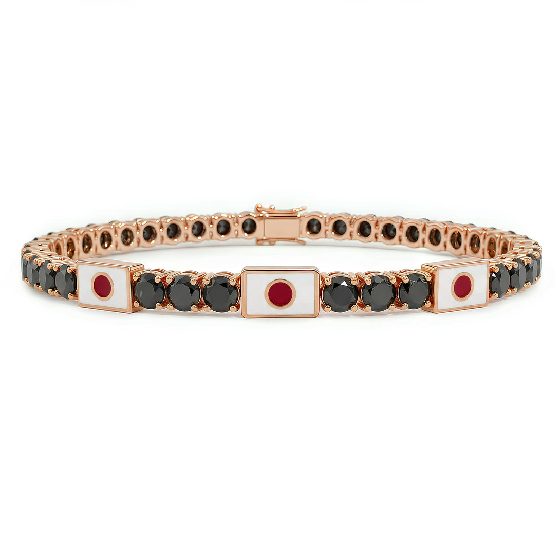 Black Diamond Tennis Bracelet with Japan Flag no. 8