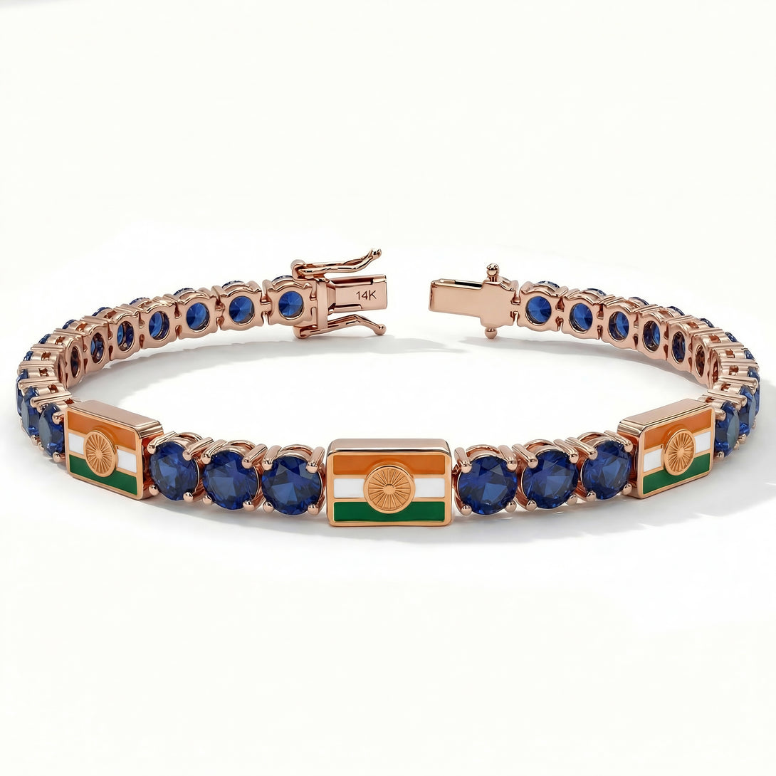 Sapphire Tennis Bracelet with India Flag no. 14