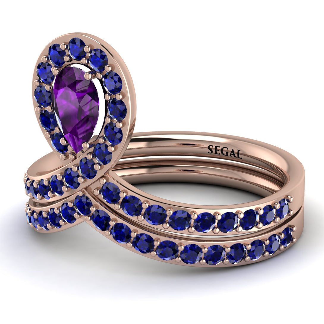 Amethyst Pear Shape Stacking Bridal Set - Emilia No. 314