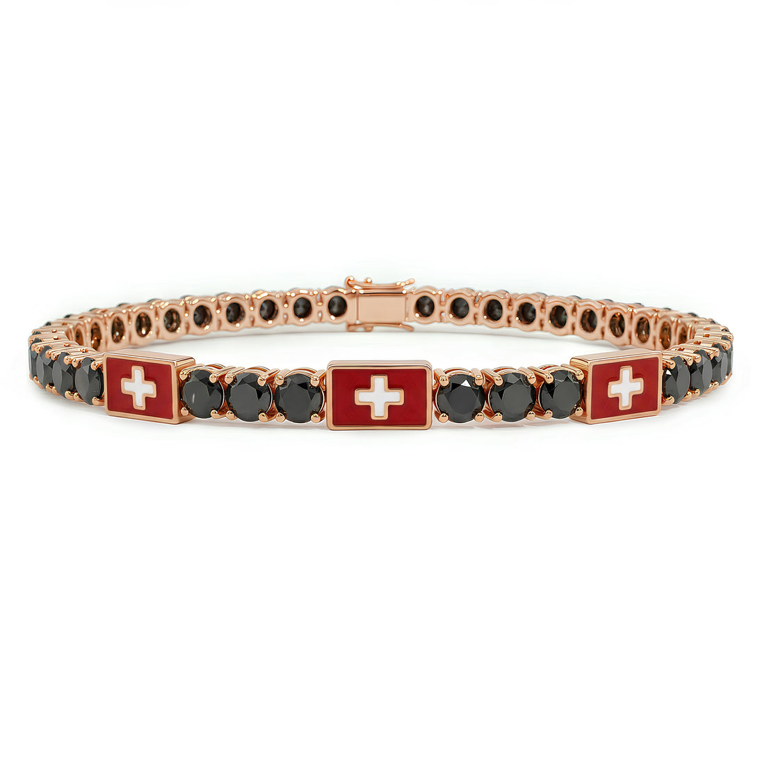Black Diamond Tennis Bracelet with Switzerland Flag no. 8