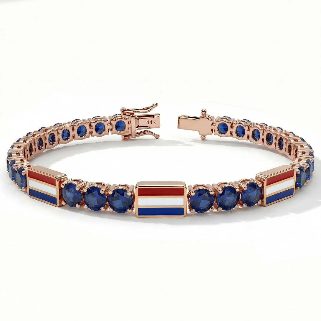 Sapphire Tennis Bracelet with Netherlands Flag no. 14