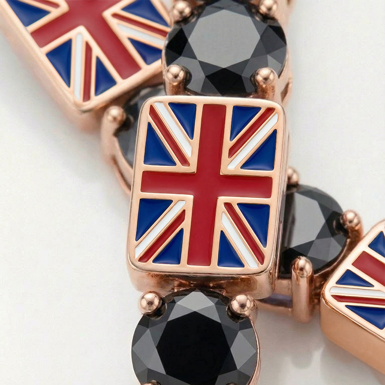 Black Diamond Tennis Bracelet with United Kingdom Flag no. 8