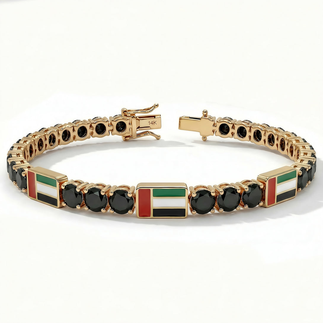 Black Diamond Tennis Bracelet with United Arab Emirates Flag no. 7