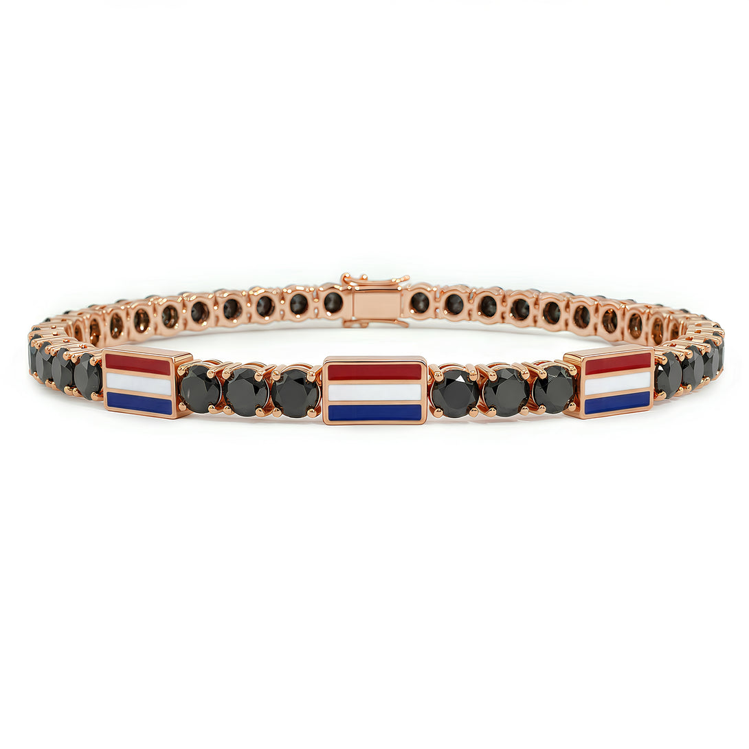Black Diamond Tennis Bracelet with Netherlands Flag no. 8