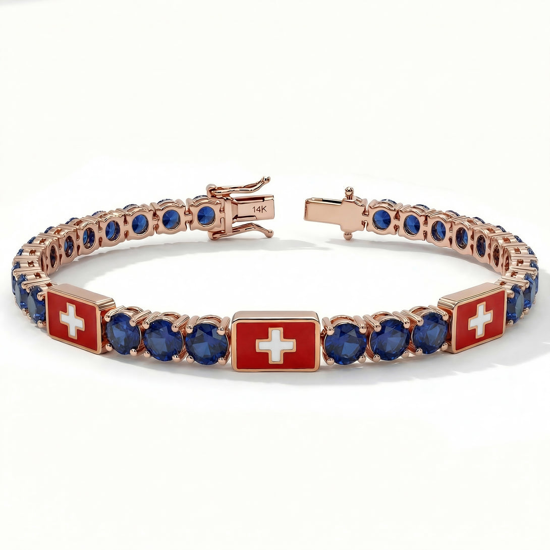 Sapphire Tennis Bracelet with Switzerland Flag no. 14