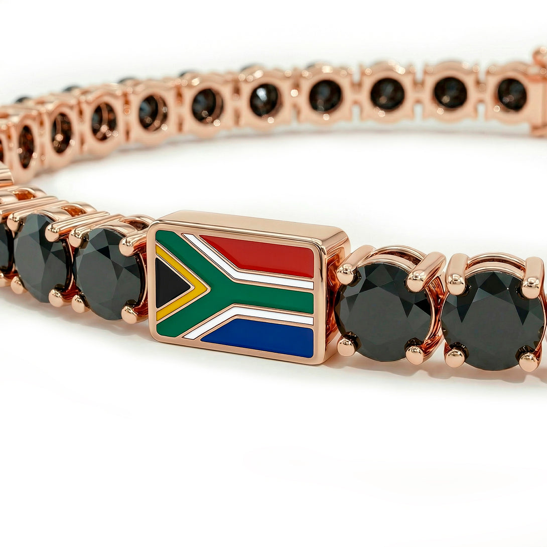 Black Diamond Tennis Bracelet with South Africa Flag no. 8