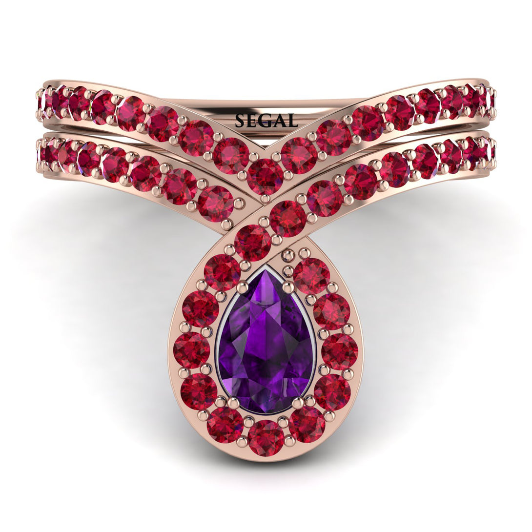 Amethyst Pear Shape Stacking Bridal Set - Emilia No. 311