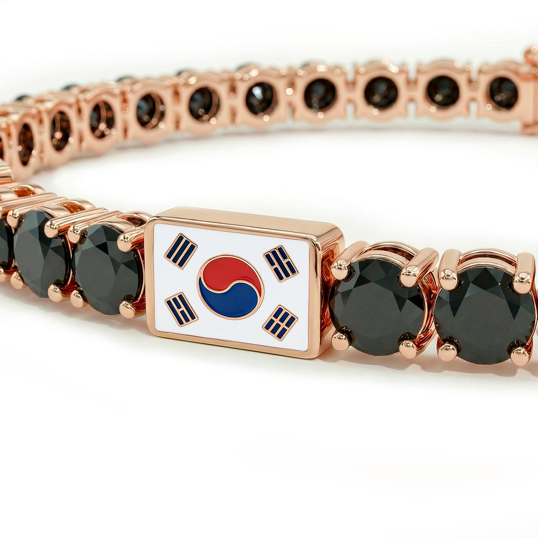 Black Diamond Tennis Bracelet with South Korea Flag no. 8