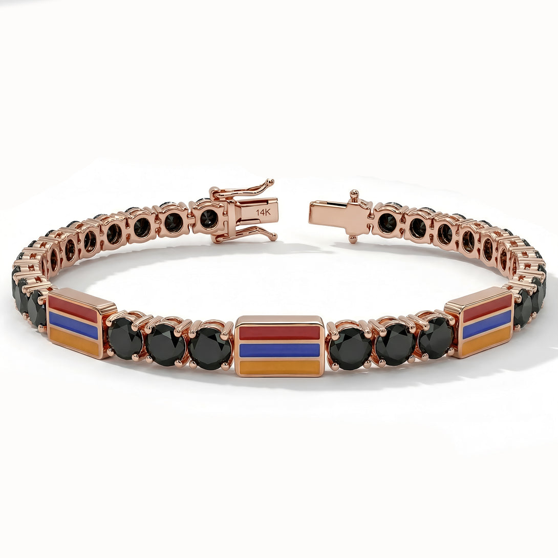 Black Diamond Tennis Bracelet with Armenia Flag no. 8