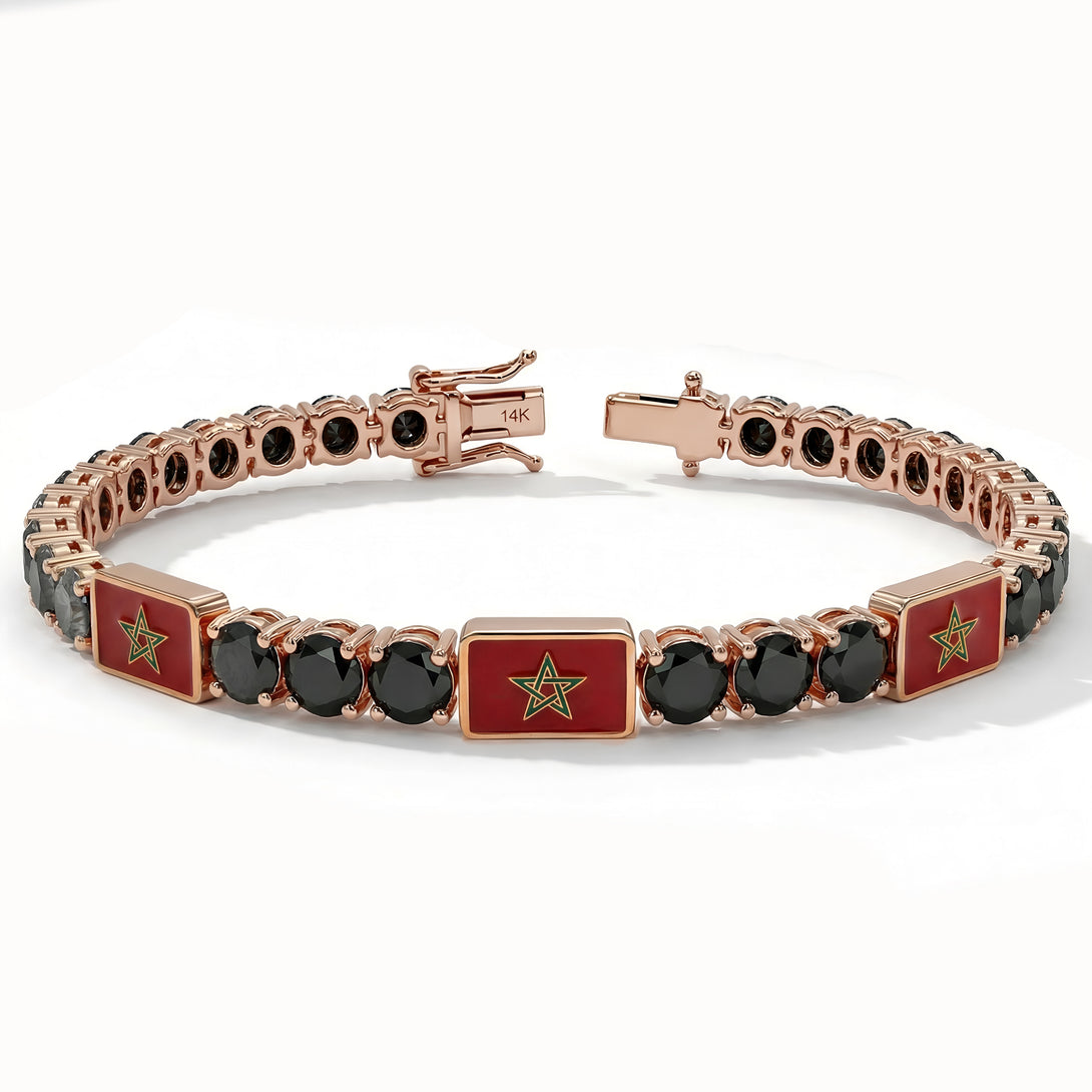 Black Diamond Tennis Bracelet with Morocco Flag no. 8