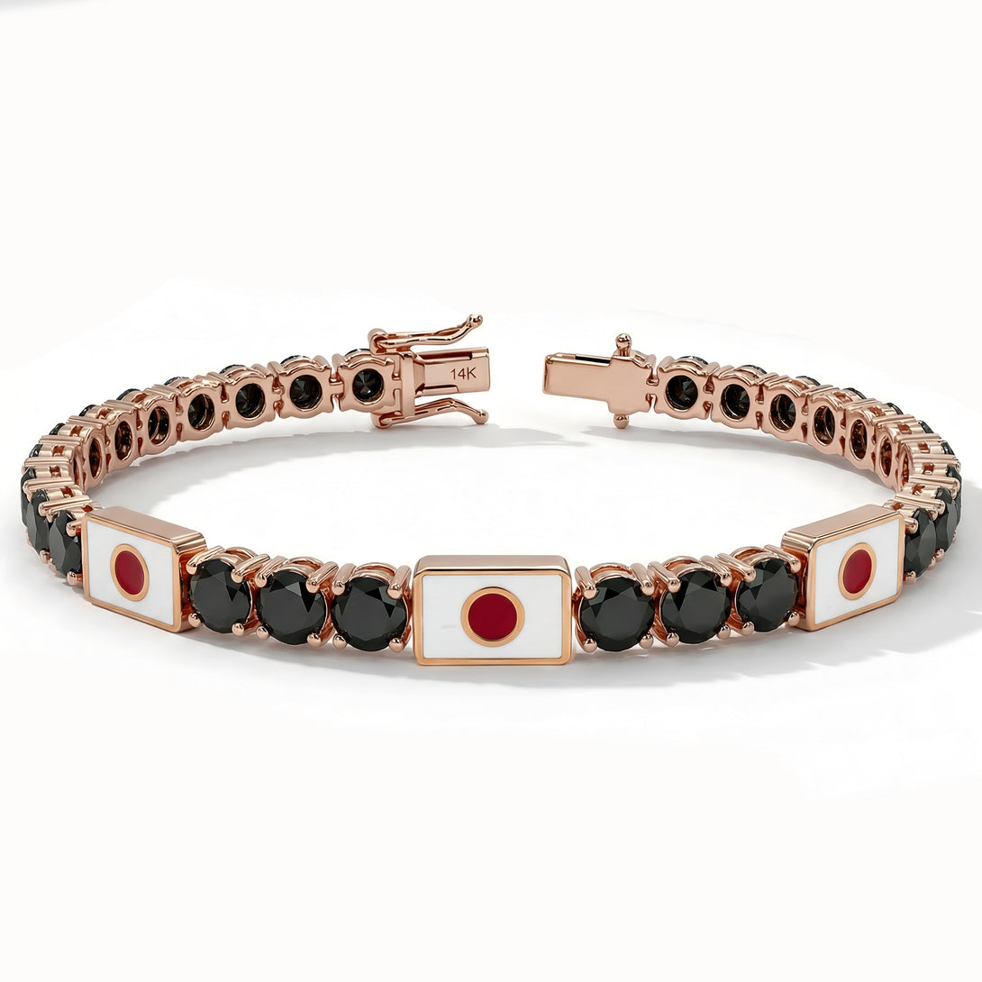 Black Diamond Tennis Bracelet with Japan Flag no. 8