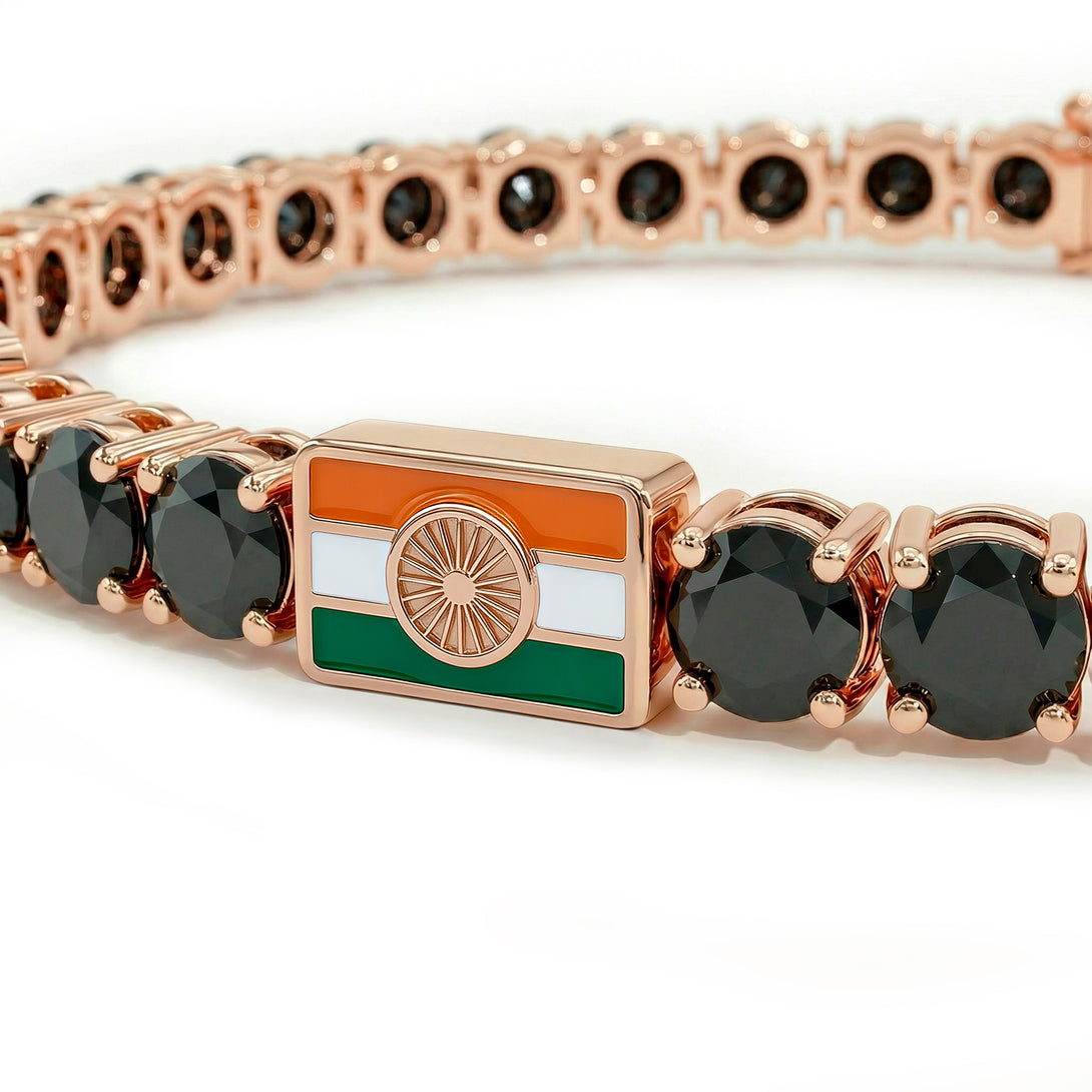 Black Diamond Tennis Bracelet with India Flag no. 8