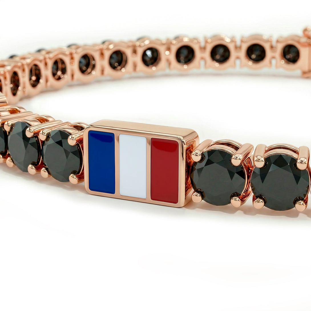 Black Diamond Tennis Bracelet with France Flag no. 8