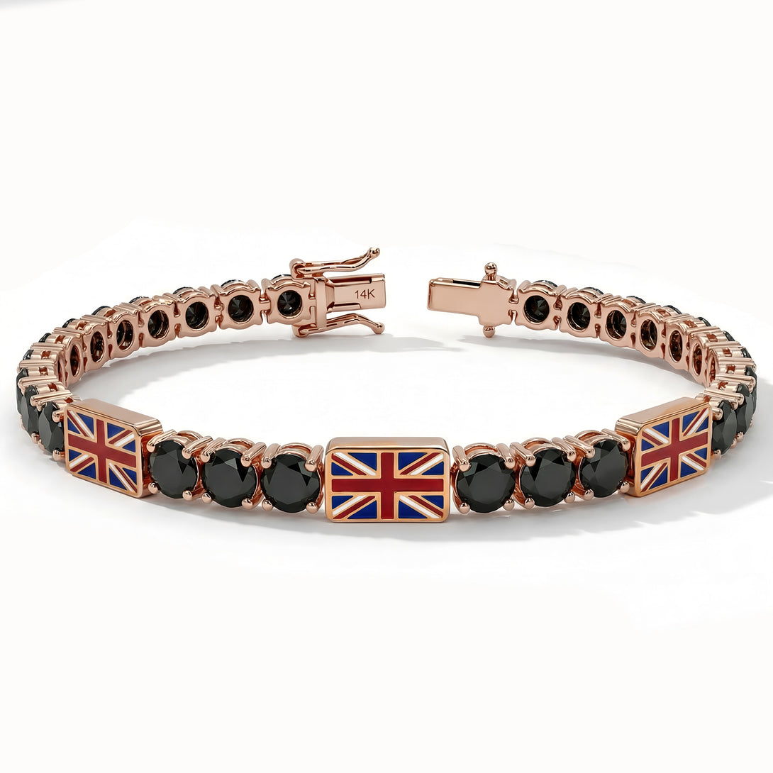 Black Diamond Tennis Bracelet with United Kingdom Flag no. 8