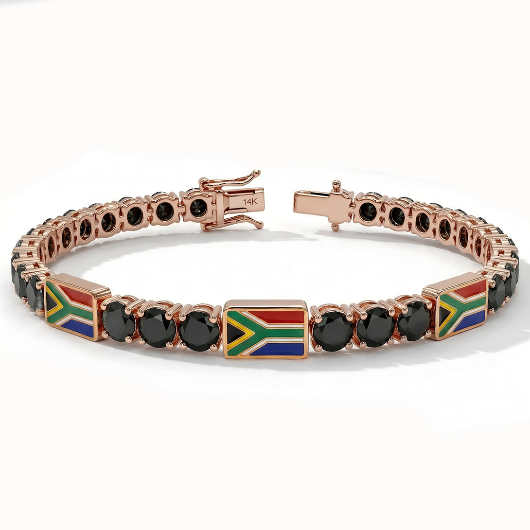 Black Diamond Tennis Bracelet with South Africa Flag no. 8