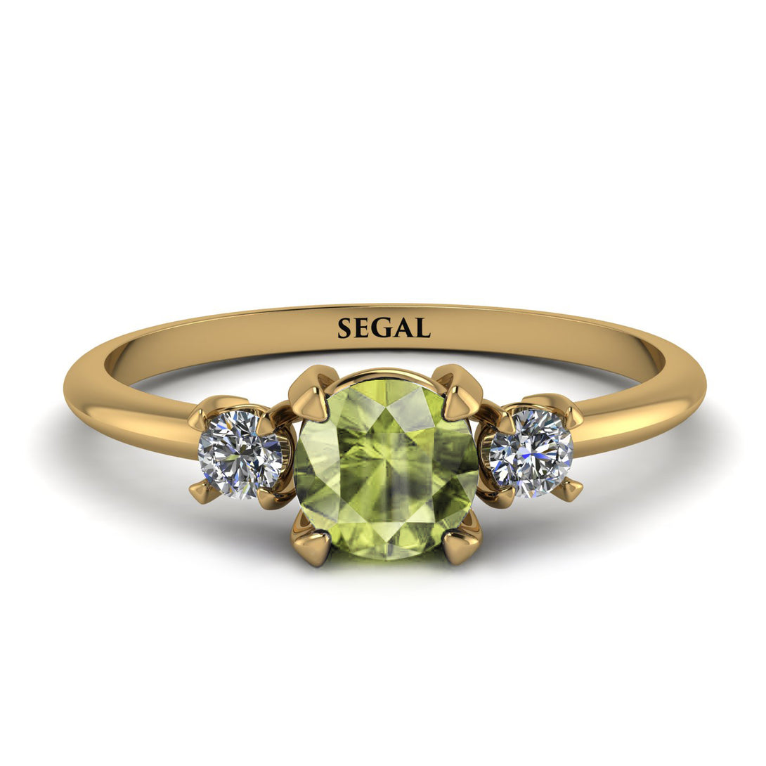 Classic Three Stone Peridot Engagement Ring - Valentina No. 701