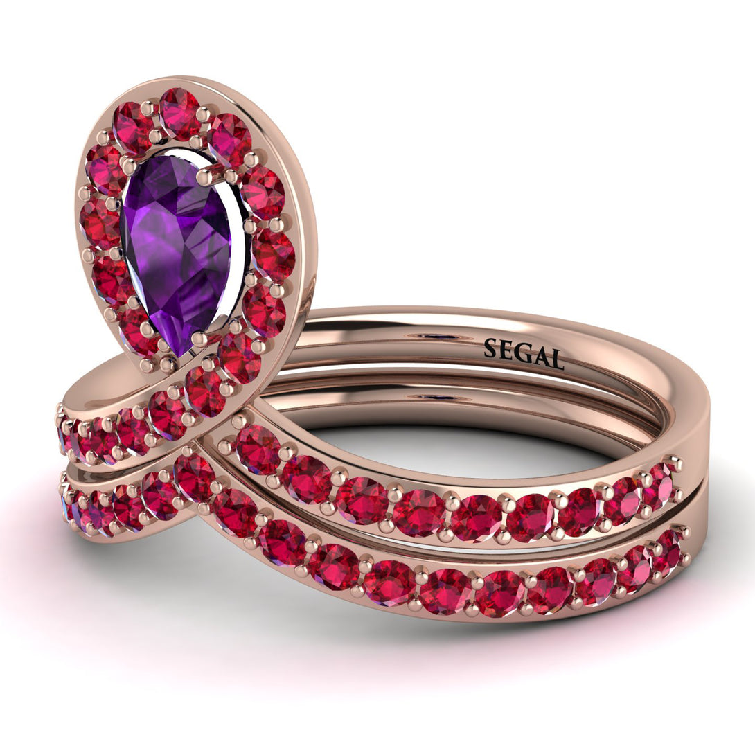 Amethyst Pear Shape Stacking Bridal Set - Emilia No. 311