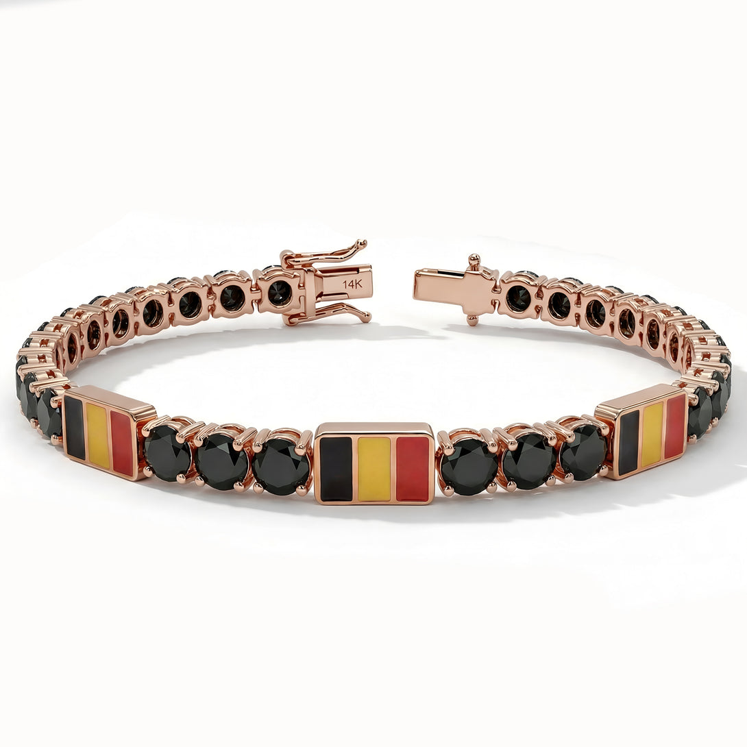 Black Diamond Tennis Bracelet with Belgium Flag no. 8