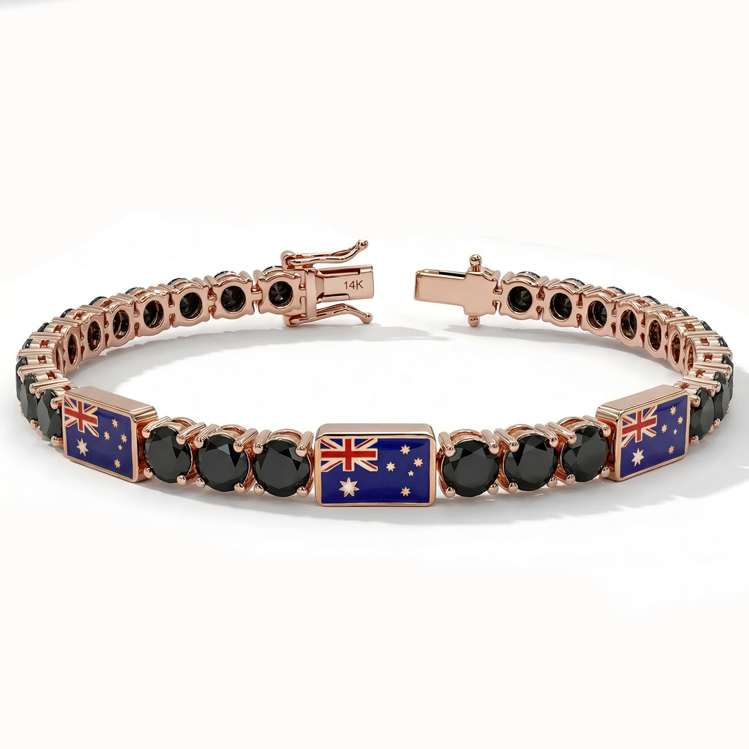 Black Diamond Tennis Bracelet with Australia Flag no. 8